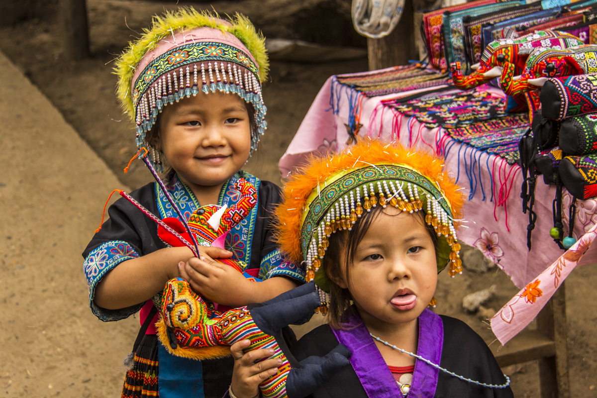 Hmong Children in Traditional Dress in Laos