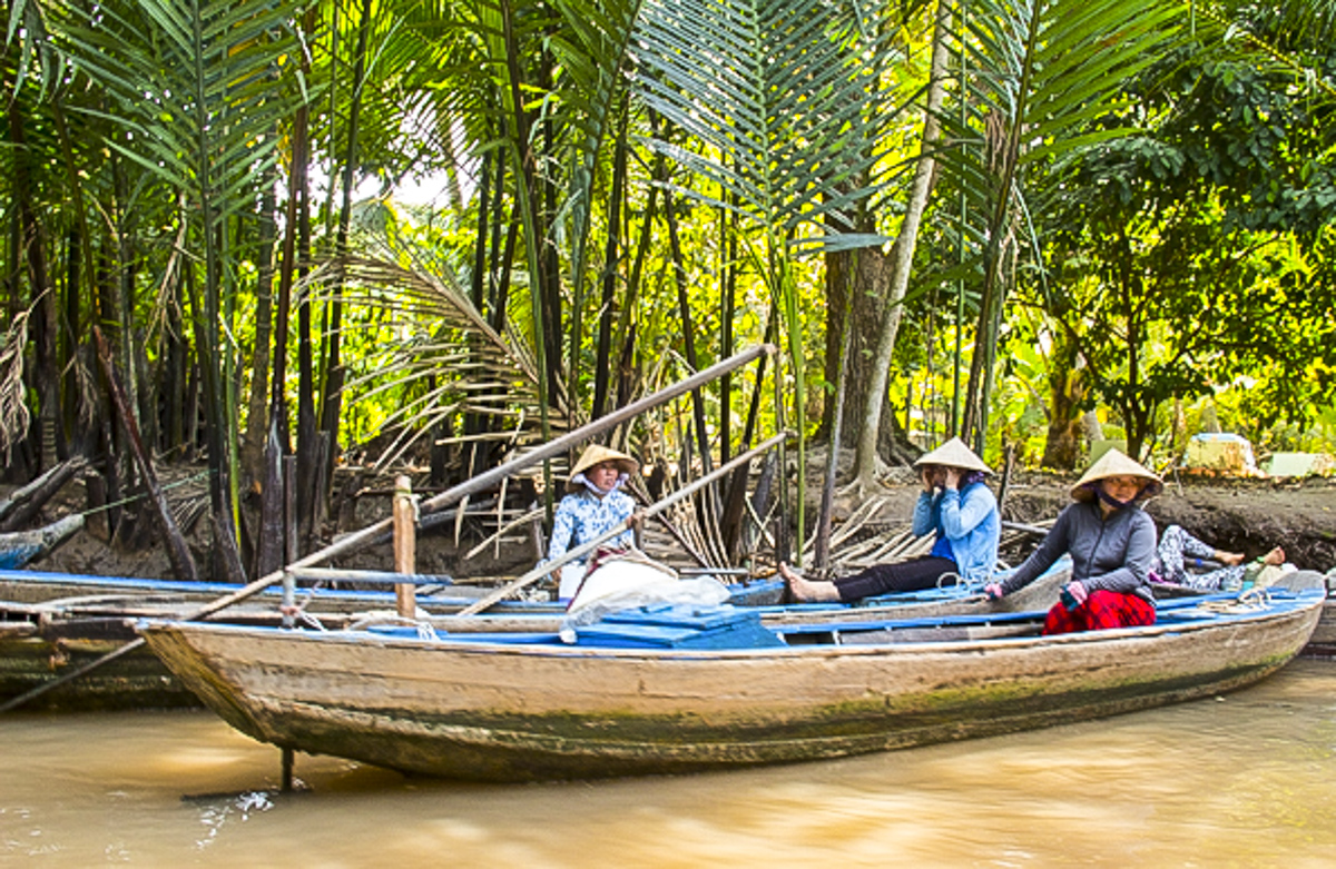 Sanpans in the Mekong Delta in Vietnam
