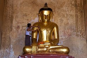 Gold Buddha inside the Unfinished Dhammayangyi Temple in Bagan, Myanmar