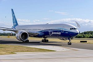An image of Boeing's Newest 777X on a taxi test.