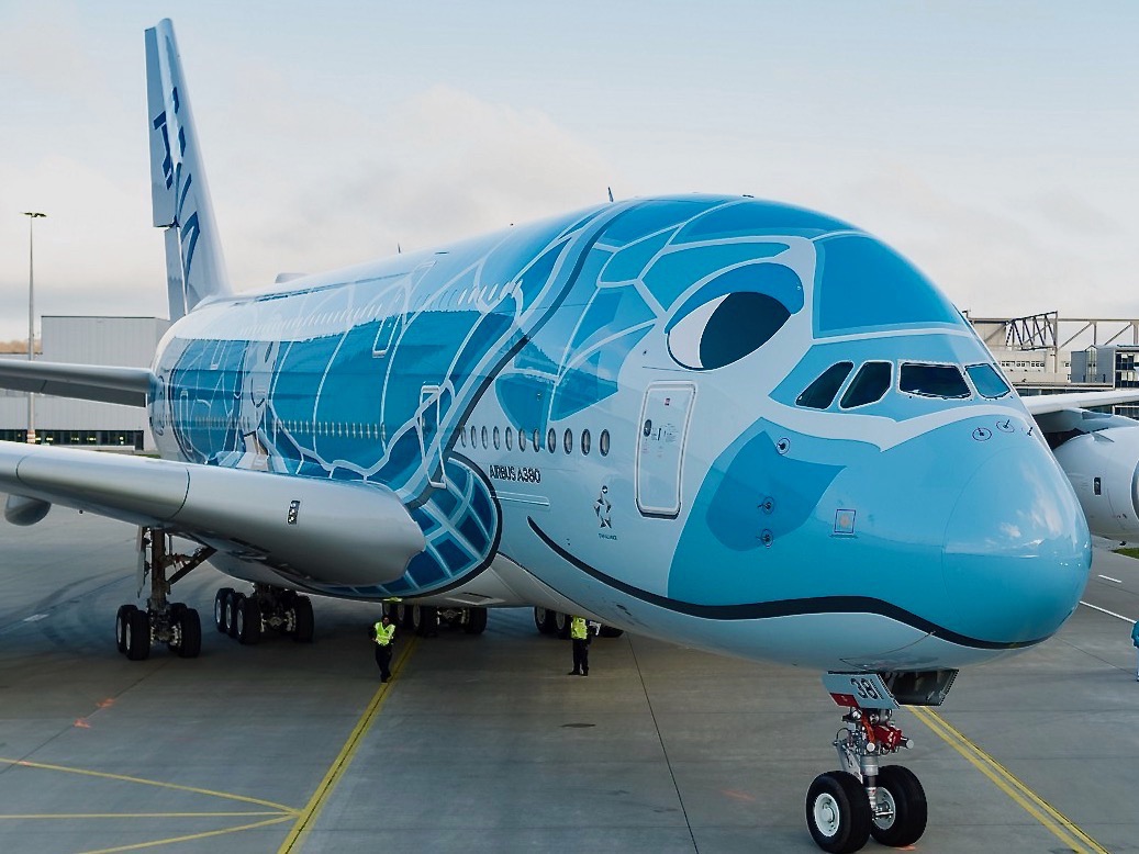 ANA Blue Flying Honu an Airbus A380