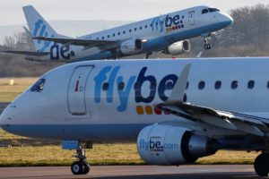 A Flybe plane takes off from Manchester Airport