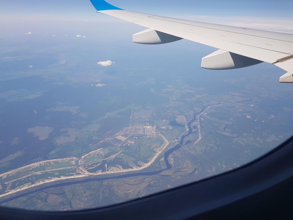 Photo out of a plane window of the Chernobyl 30km exclusion zone