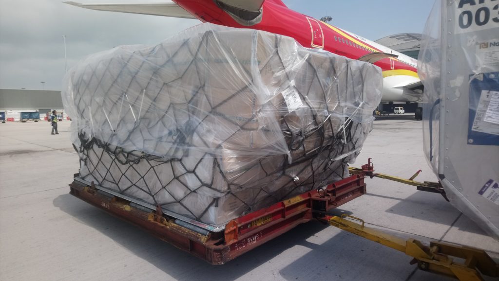 Cargo being loaded onto plane