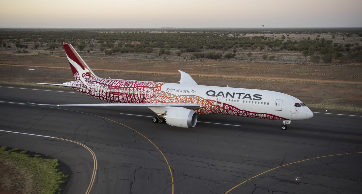 Qantas dreamliner on runway in Alice Springs