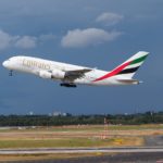 An Emirates A380 taking off