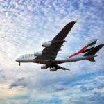 An Emirates A380 moments before landing