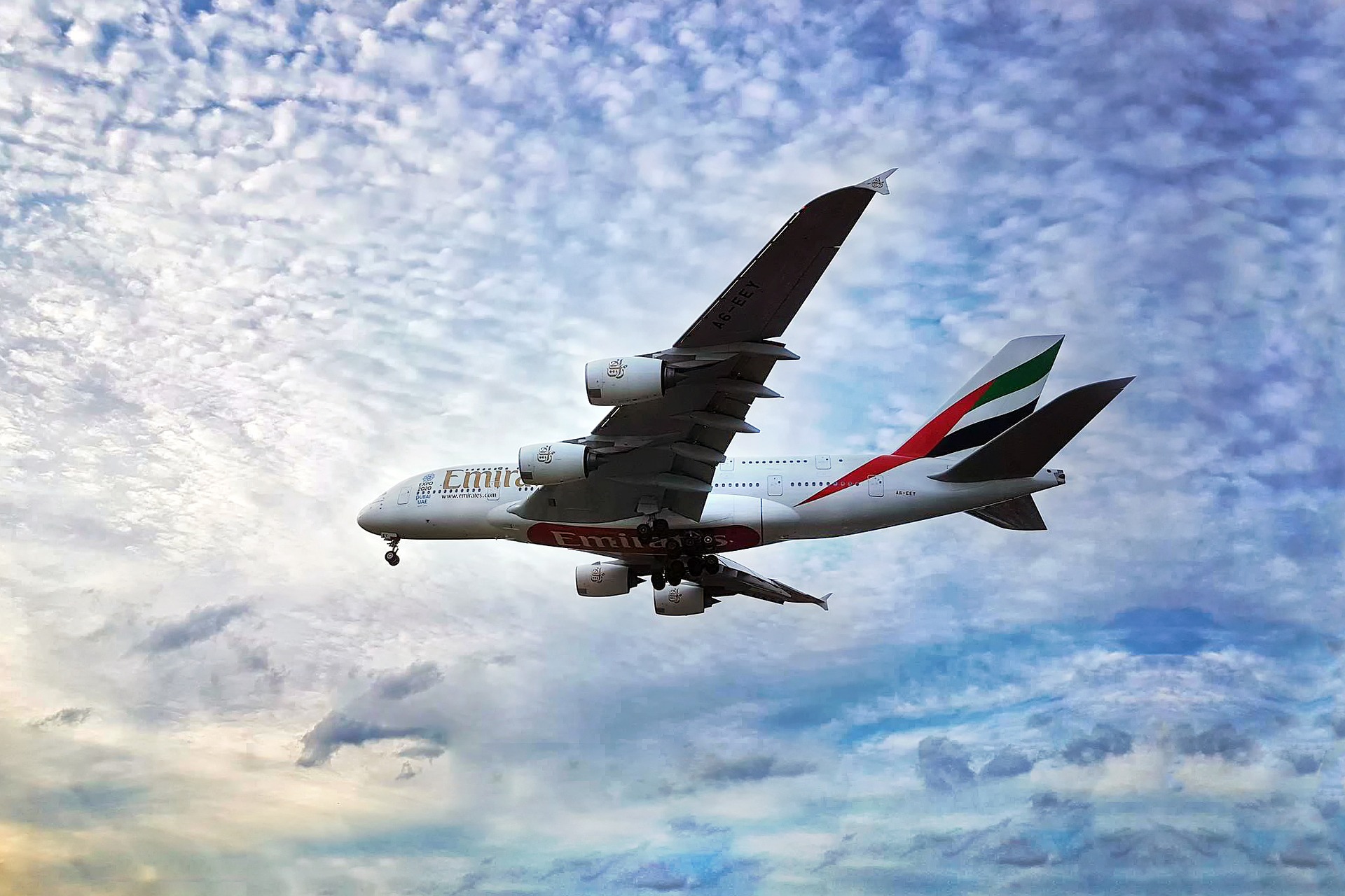 An Emirates A380 moments before landing