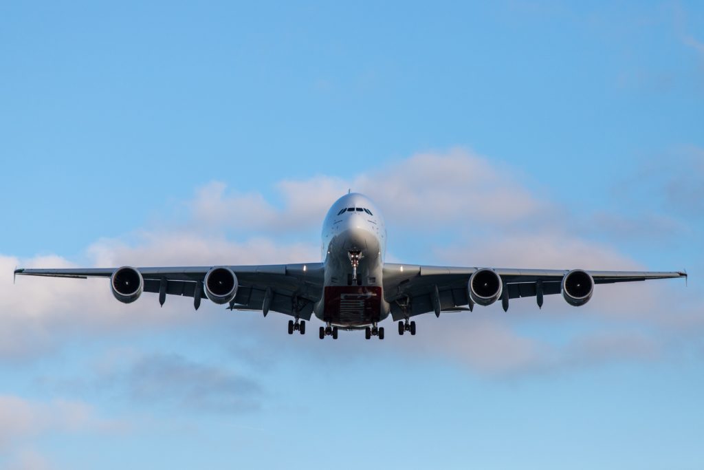 An Emirates A380 moments before landing. Photo by Kevin Hackert