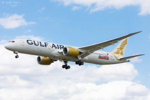 Image of a Gulf Air carrier mid-flight 