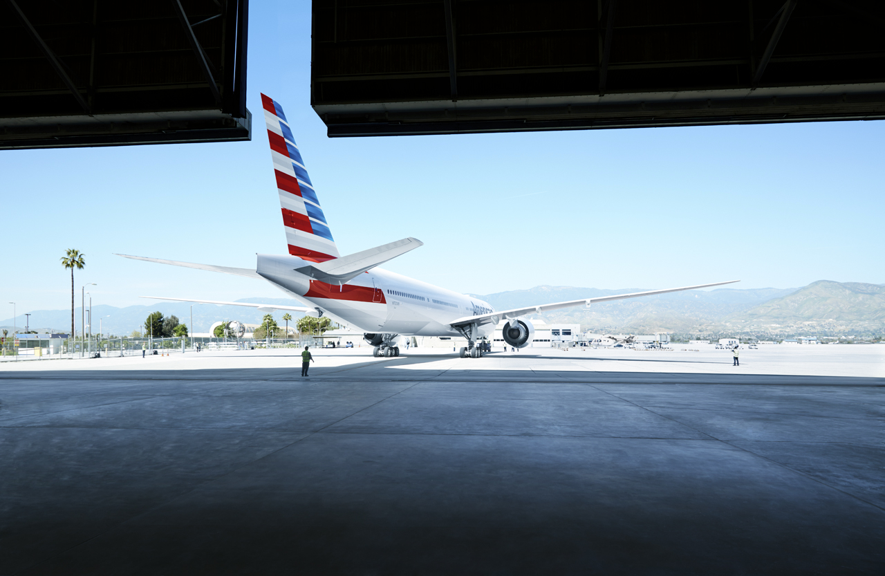 American Airlines, plane in hangar
