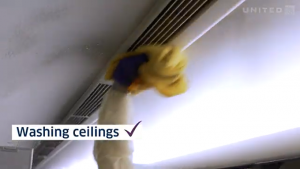 United Airlines' plane going through a deep cleanse example.