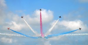 The Red Arrow decorate the skies with a display of red, white and blue