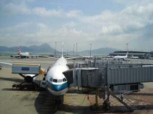 cathay pacific about to load passengers on plane