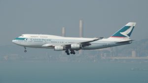 cathay pacific plane in sky