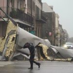 A section of roof that was blown off a building in the French Quarter of New Orleans by Hurricane Ida on Sunday as hurricane Ida edges closer to Louisiana