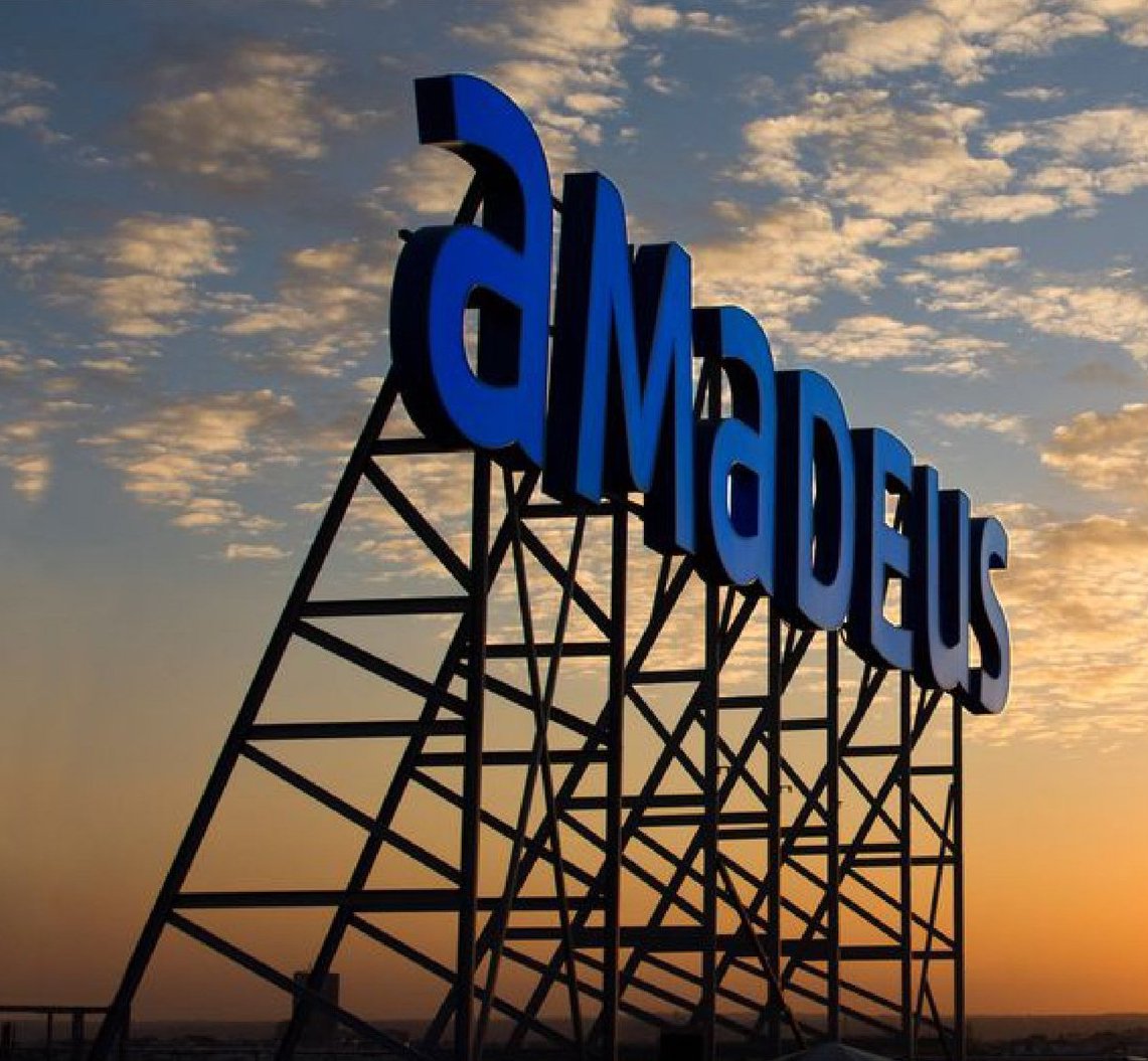 Showing a large display of Amadeus brand lettering