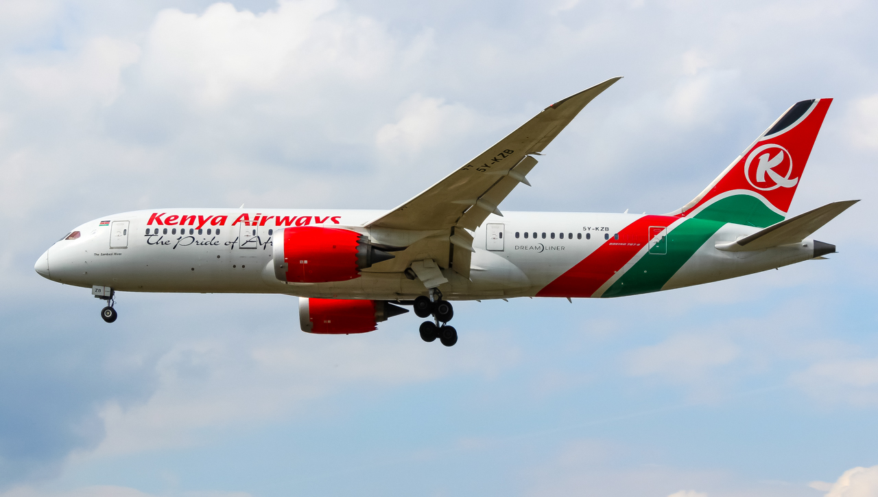 Showing Kenya Airways plane in the air