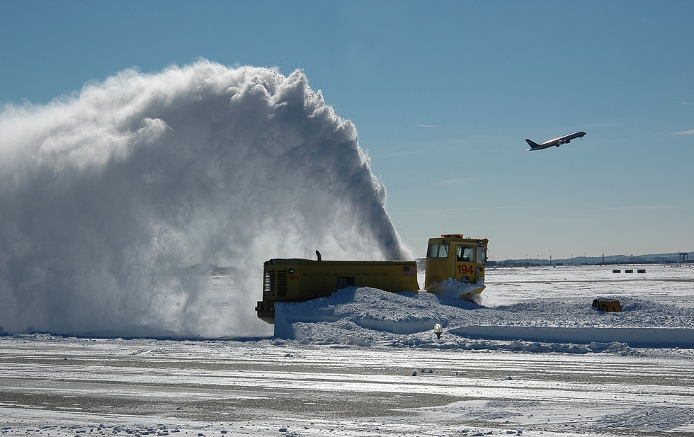 Clearing snow at Boston Airport