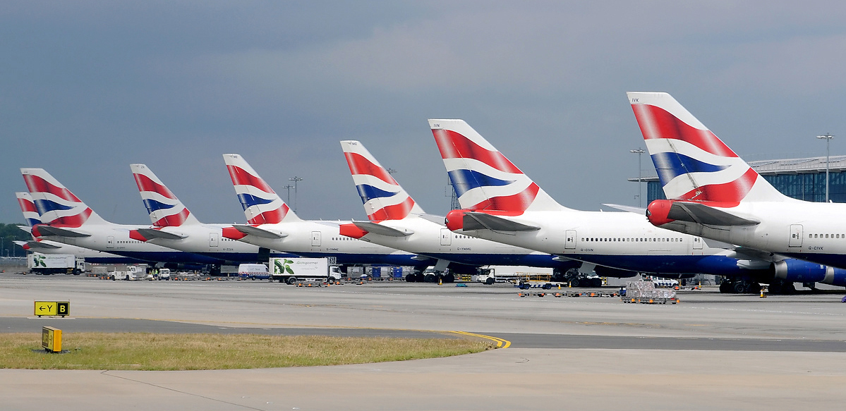 British Airways aircraft lined up at Heathrow Terminal 5