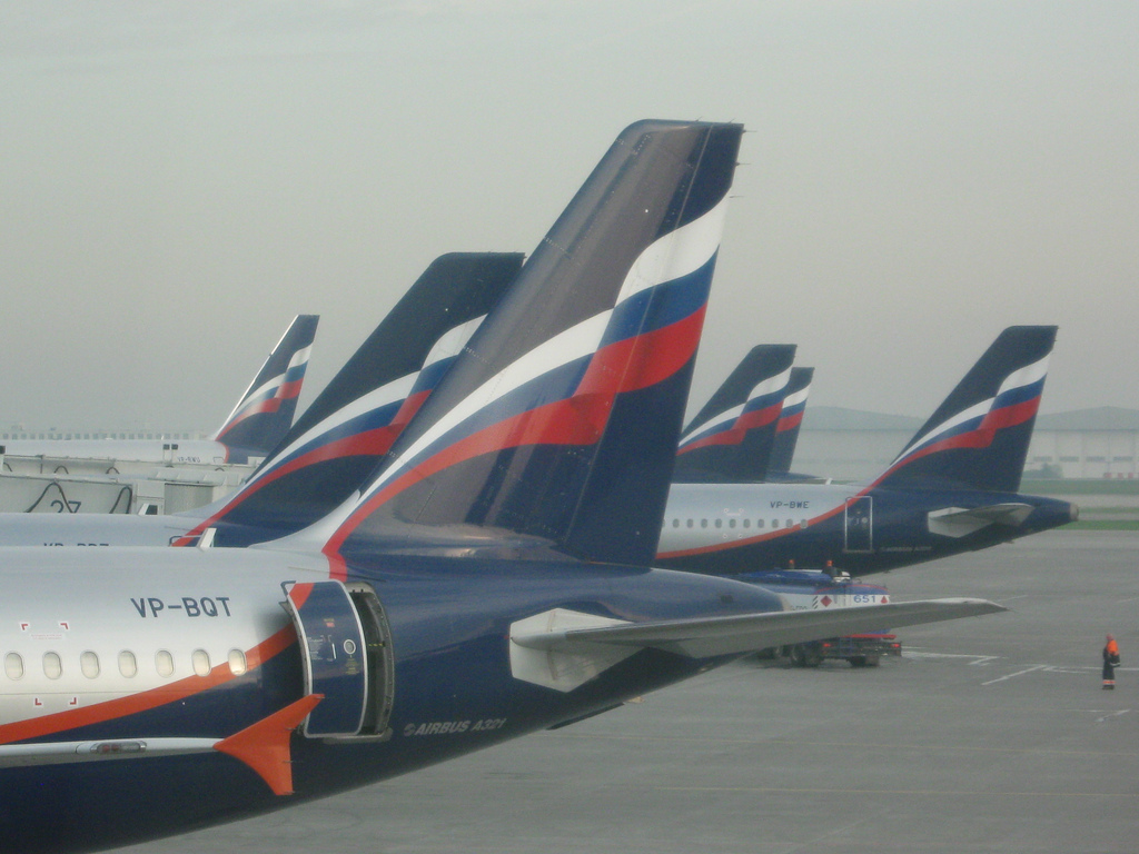 Aeroflot tail fins at Moscow Airport