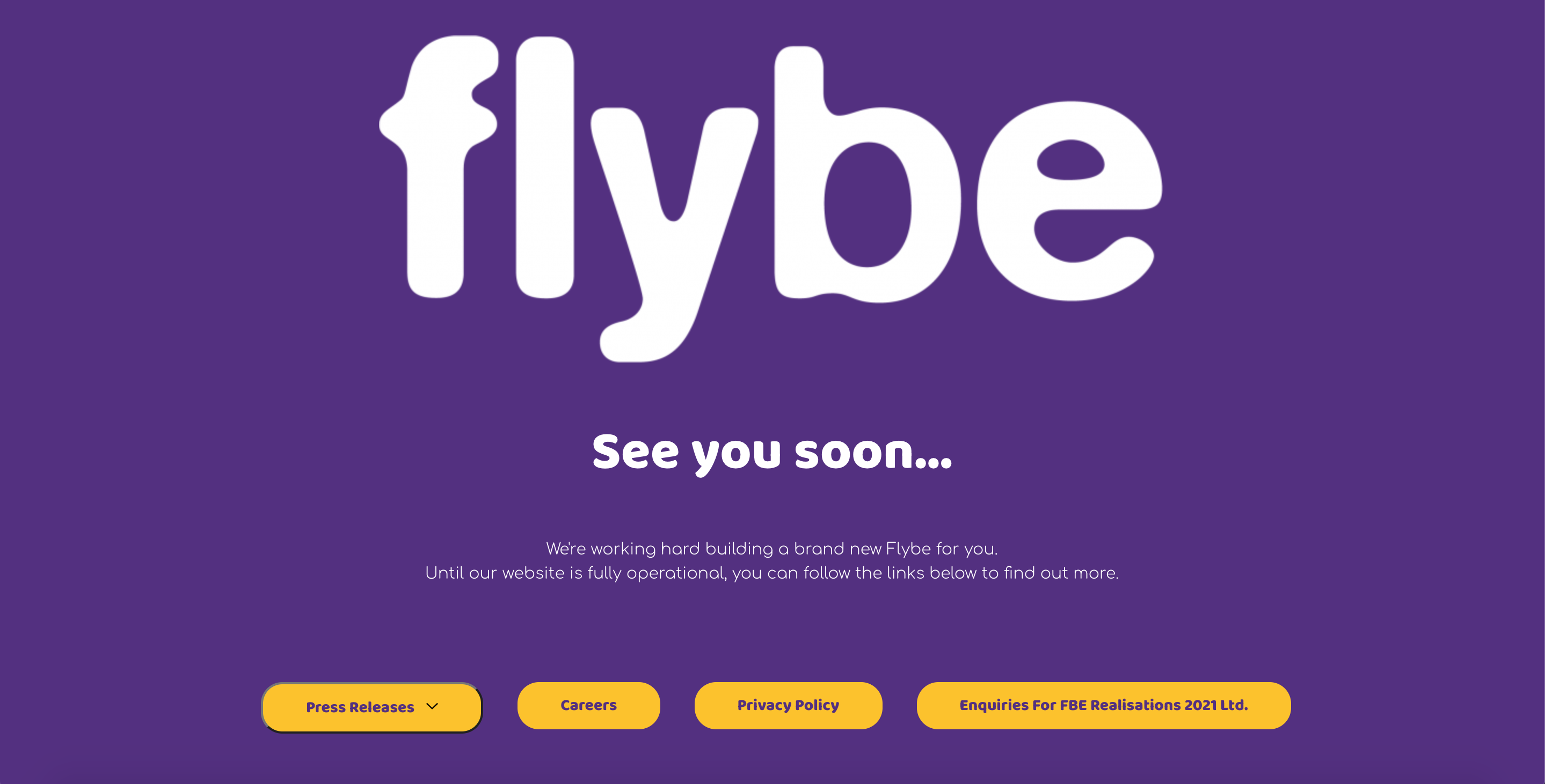 Flybe's new website is still under construction but is expected to be fully operational next week © Flybe 