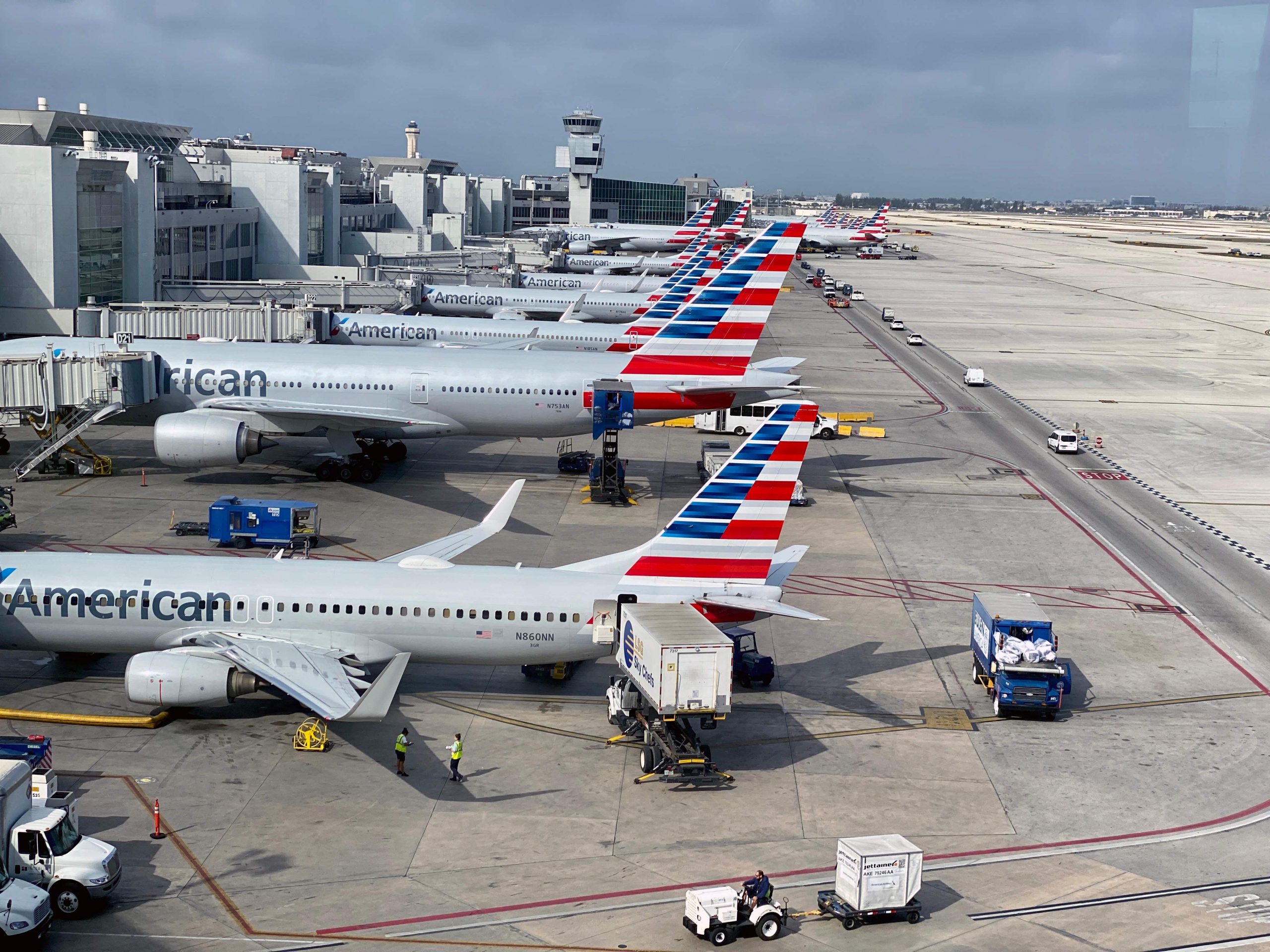 American Airlines fleet of aircraft at Miami International Airport.