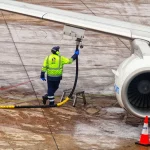 An aircraft receiving fuel
