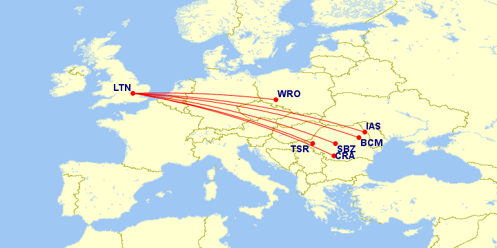 map of wizz air routes from luton following slot purchase from Vueling