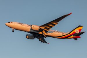 Uganda Airlines aircraft airborne