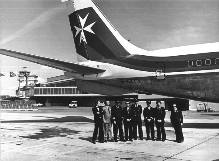 Air Malta's first flight to Zurich in April 1977.