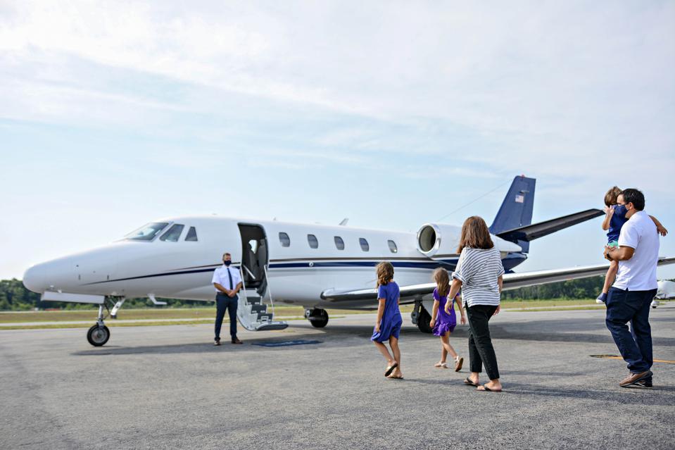 Passengers boarding a private jet