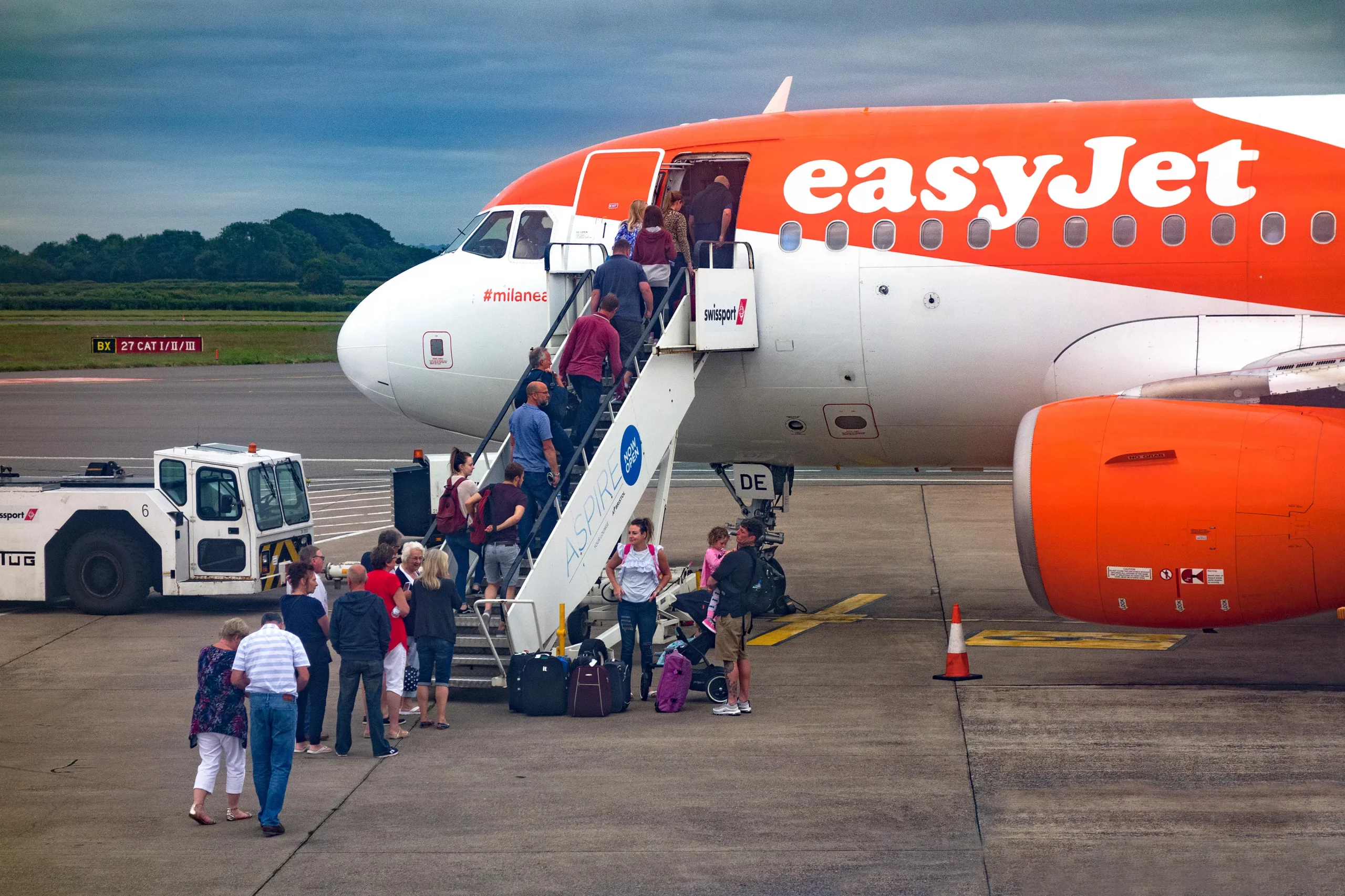 Passengers boarding an easyJet aircraft