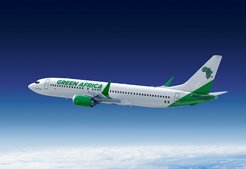 Green Africa Airways flight in sky