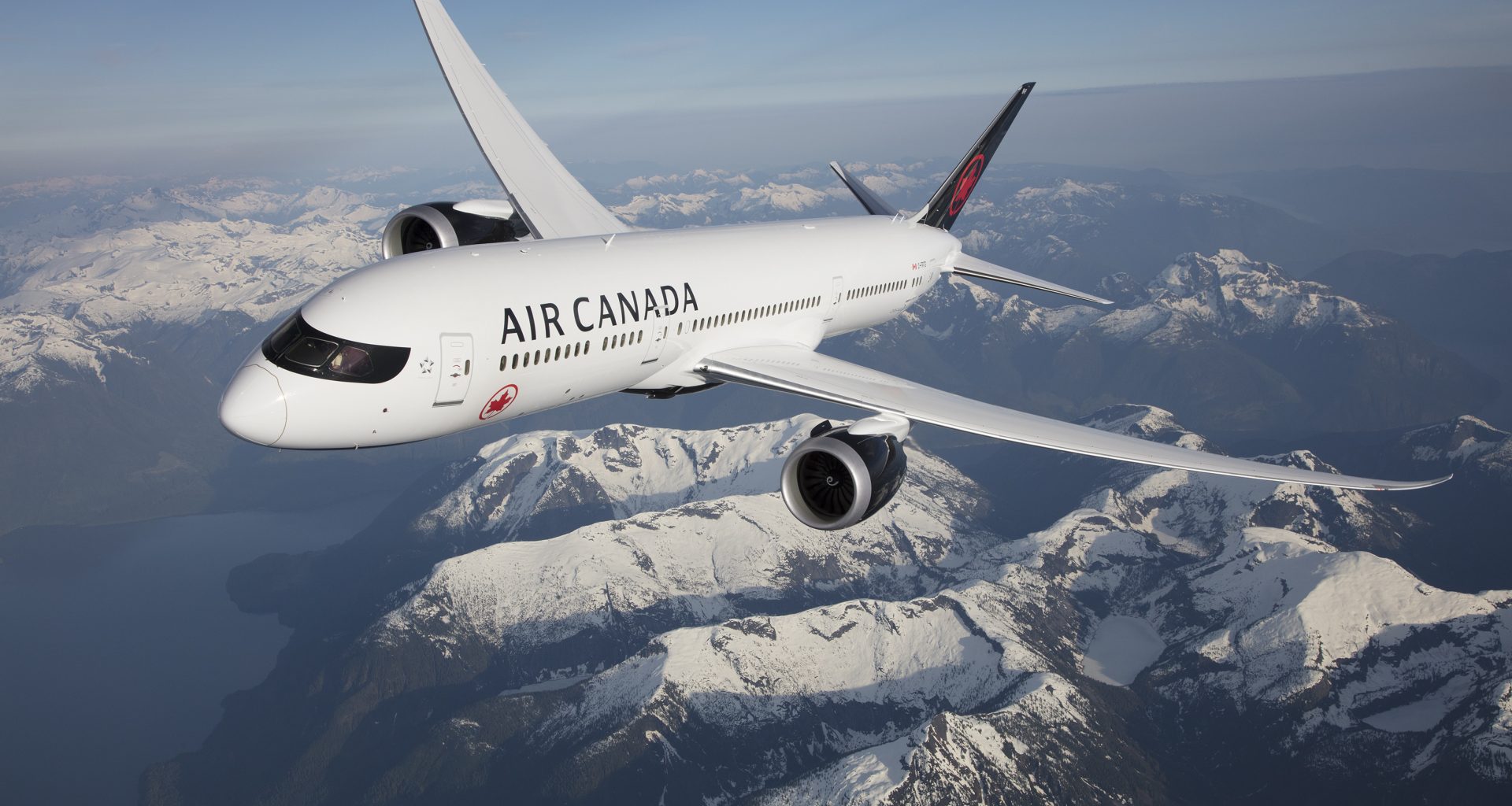 Air Canada Boeing 787 flying over the Rocky Mountains