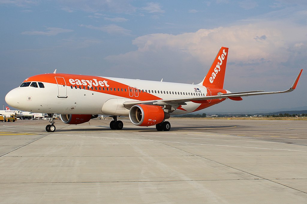 Partial side-view of EasyJet aircraft.