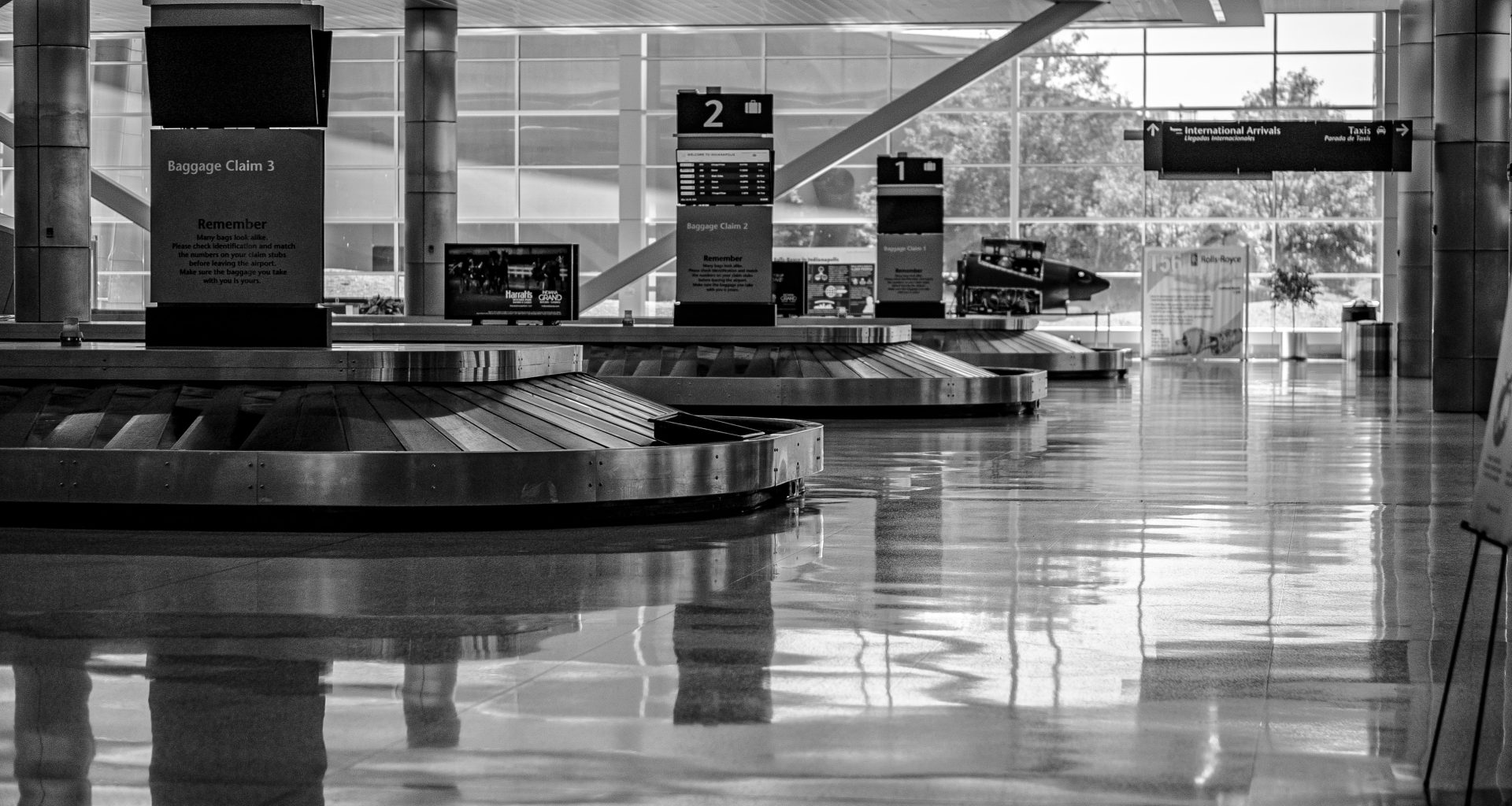 Empty baggage carousel at an airport