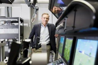 Kelly Ortberg, then CEO of Rockwell Collins, at the company's production facility in in Manchester, Iowa, in 2016. Boeing has tapped Ortberg to be its new CEO, effective next month