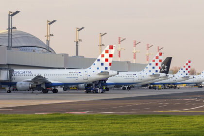A pocture of a fleet of airplanes of the national carrier of Croatia, Coratia Airlines