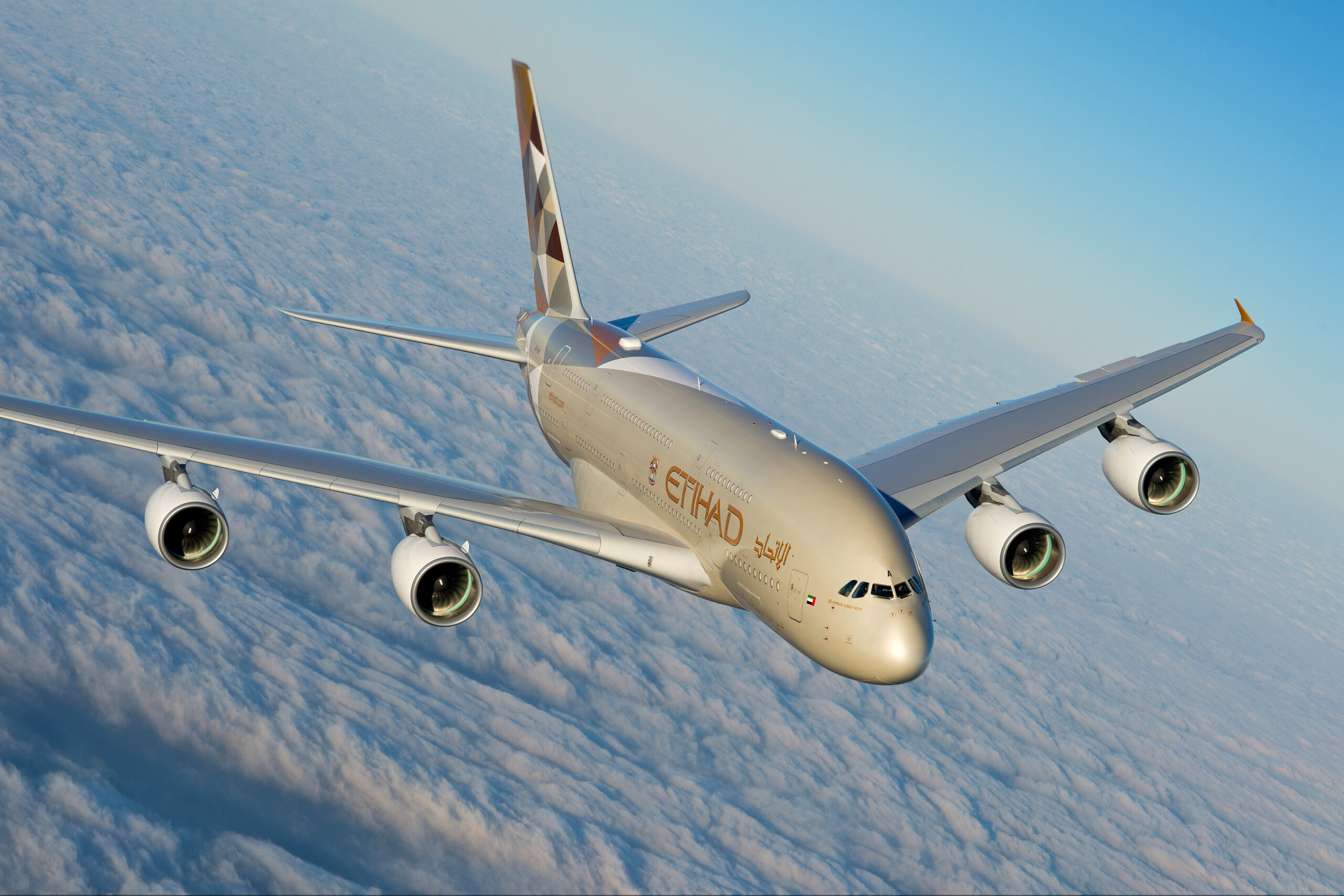 Etihad Airbus A380 in flight