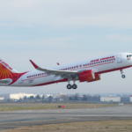 The AIr India narrowbody Airbus A320neo takes off