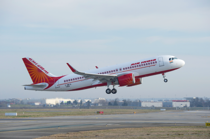 The AIr India narrowbody Airbus A320neo takes off