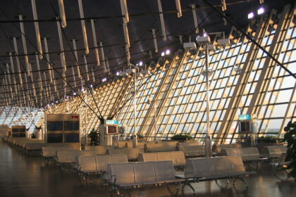 An interior shot of Shanghai Pudong International Airport