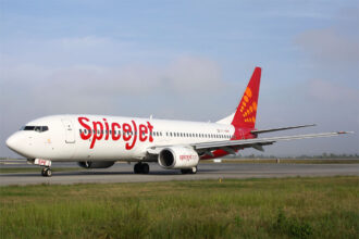 A cinematic photo of one of SpiceJet's aircrafts