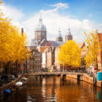 Church of St Nicholas, old town canal in Amsterdam, Holland