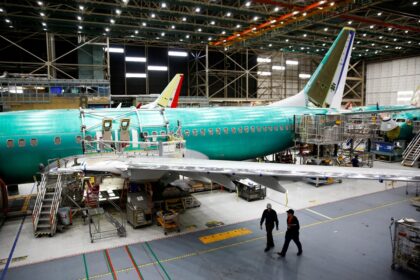 A plane in a warehouse