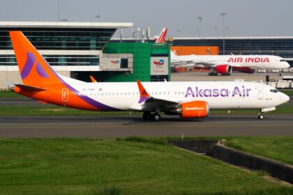 The Akasa Air Boeing 737 seen on the tarmac