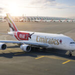 Photograph of Airbus A380 with AC Milan design for their 125th anniversary.