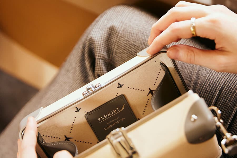 A handbag-sized case from the exclusive collaboration between Globe-Trotter and Flexjet