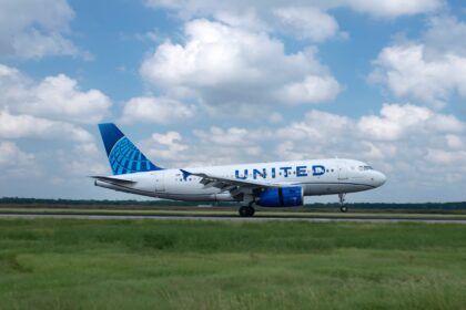 United Airlines plane on runway